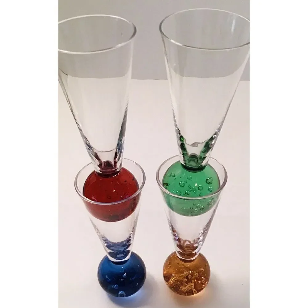 Vintage Hand Blown Cordial Bubble Ball Shot Bar Glasses Set of 4 - Picture 4 of 12